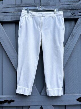WHBM The Girlfriend White Cropped Knit Pants Size 8S Stretch Career Casual